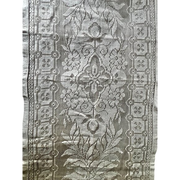 Lace Table Runner 39.5x14.5 Floral & Geometric Pattern Creamy Beige VTG Wedding - Picture 3 of 10